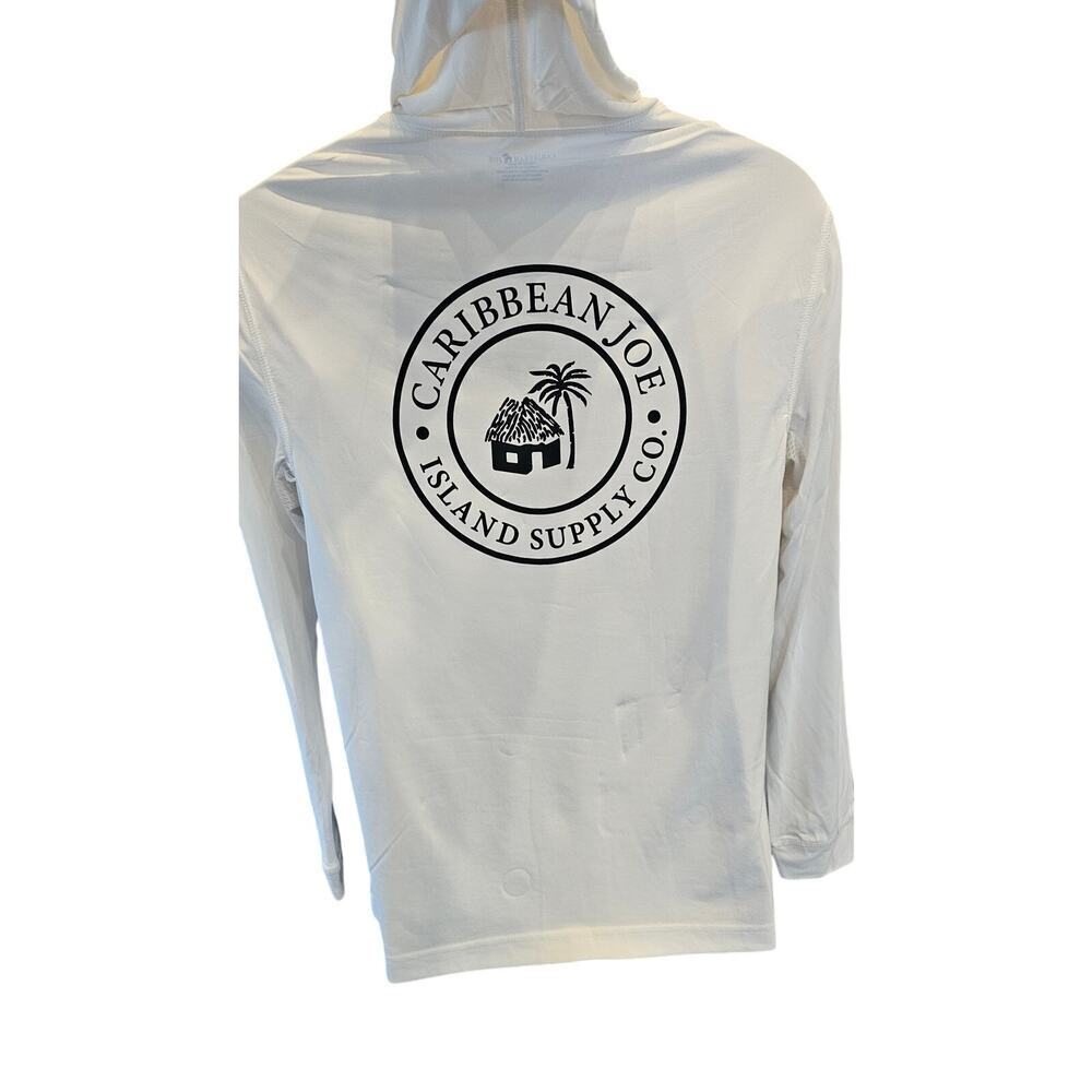 Caribbean joe S white hooded vented rash guard UV protect sun block quick dry